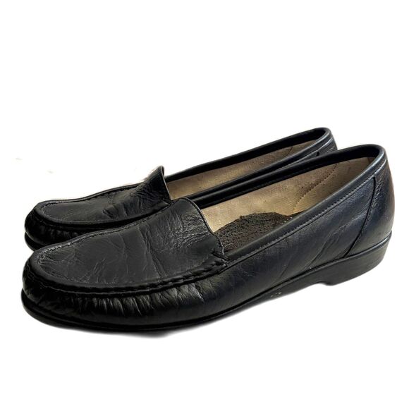 SAS Simplify Slip On Loafer Moccasins Tripad Comfort Black Leather Womens Size 9 - Picture 1 of 7